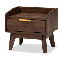 Baxton Studio LV4ST4240WI-Columbia-NS Lena Mid-Century Modern Walnut Brown Finished 1-Drawer Wood Nightstand